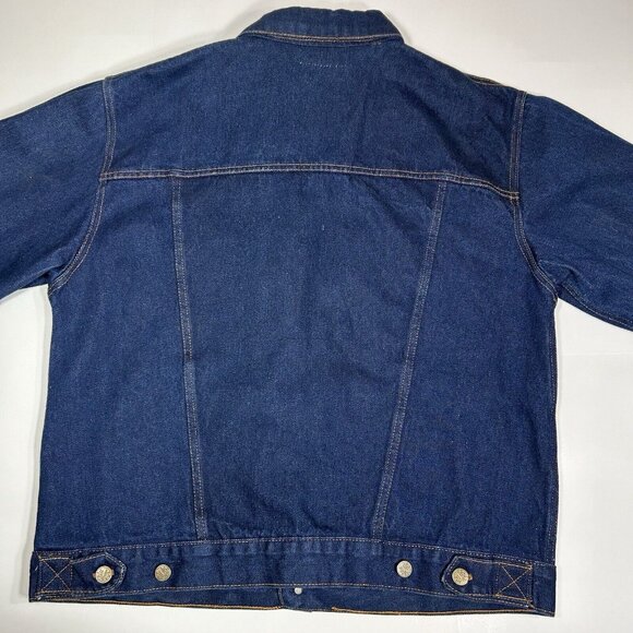 Vtg American Hero Dark Wash Blue Trucker Denim Jacket Men Pockets Buttons Size L - Picture 3 of 3